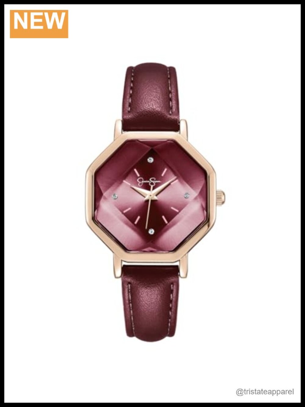 Jessica Simpson Women's Leather Band Watch Octagon Crystal Dial Dress Watch